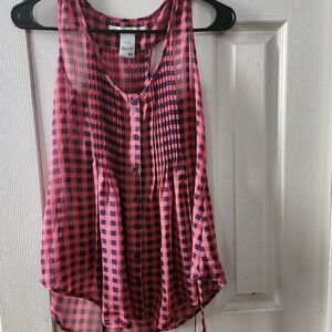 Women's Pink Checkered Sleeveless Top